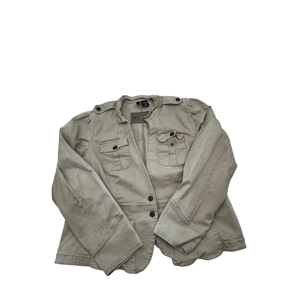 Mixit Woman Khaki Tan Utility Military Jacket Scalloped Hem Stretch 2X